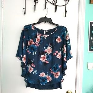 Blue shirt with pink Flowers